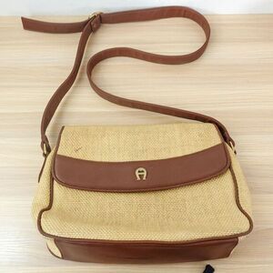 Vintage Etienne Aigner Bag Beige Woven Straw Leather Trim Satchel Jute DEFECT